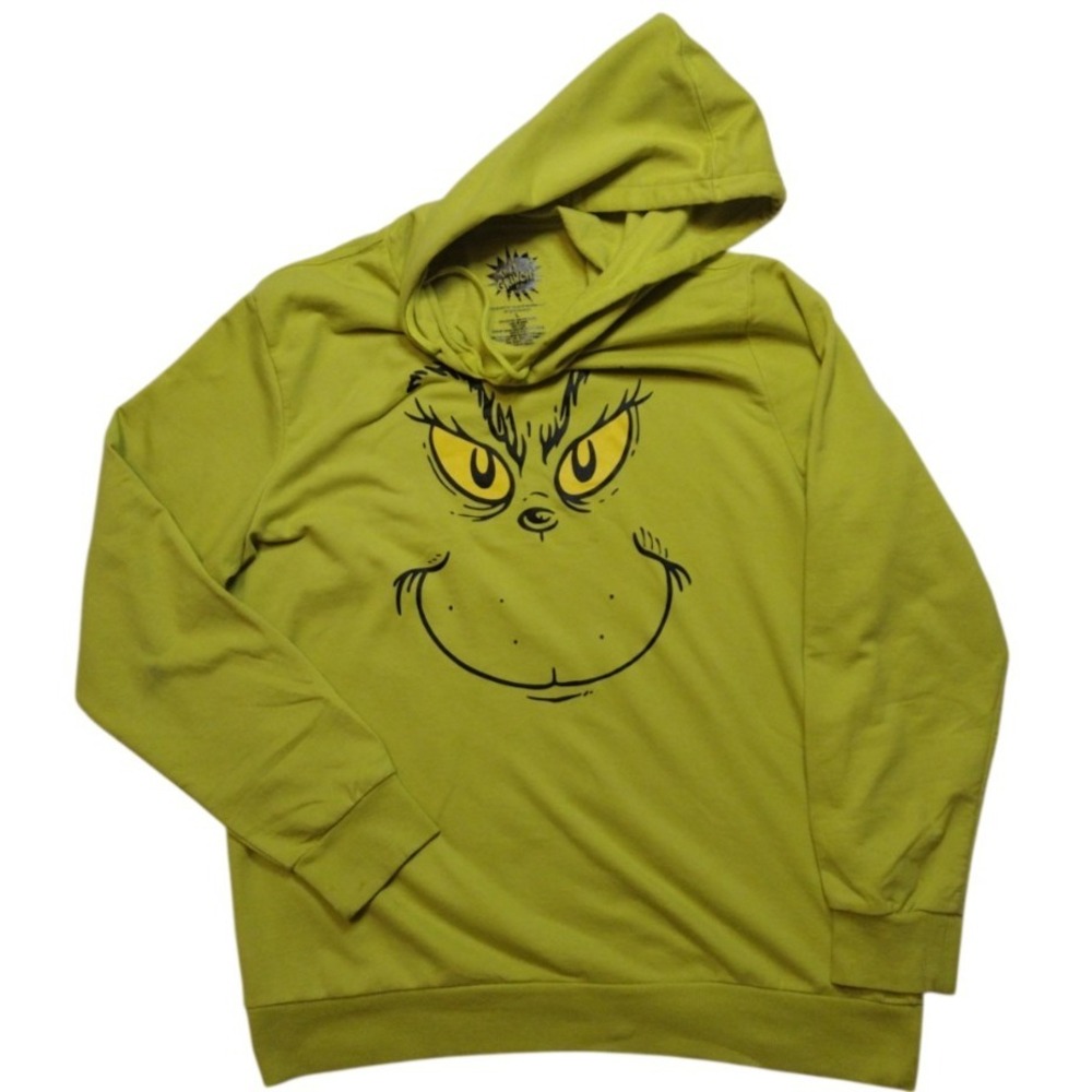 The Grinch Hooded Sweatshirt Man Large Green Graphic Face Relaxed‎ Fit Colorful